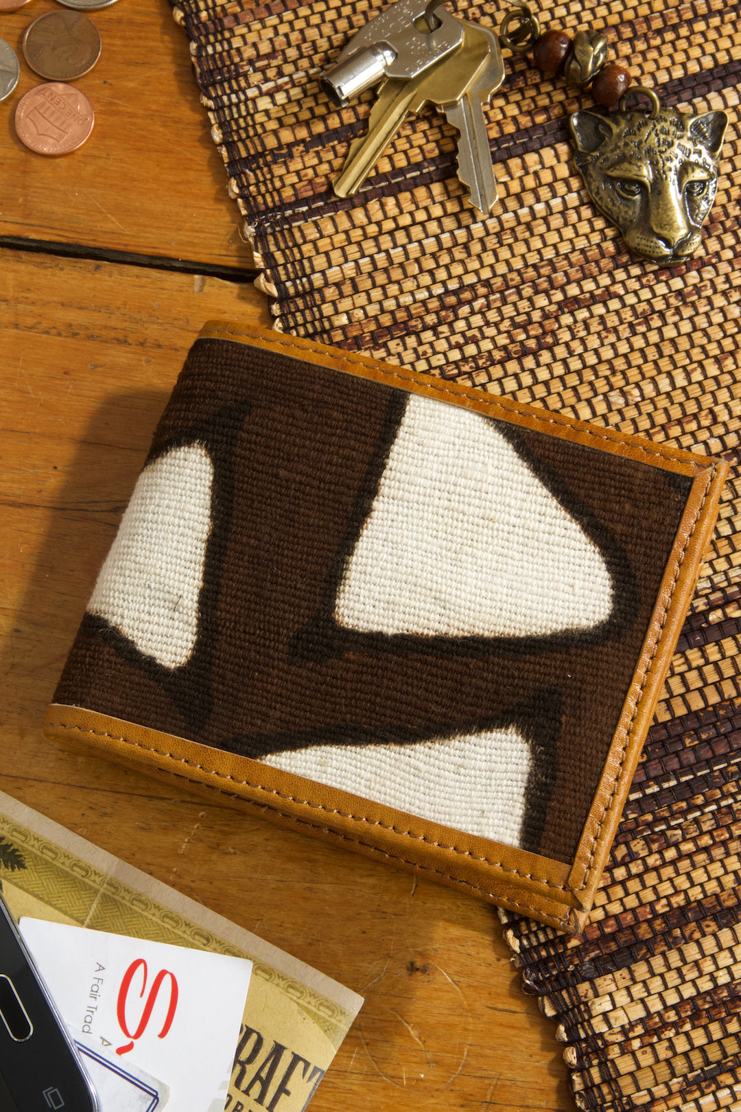 Malian Mudcloth and Leather Small Wallet Default Title