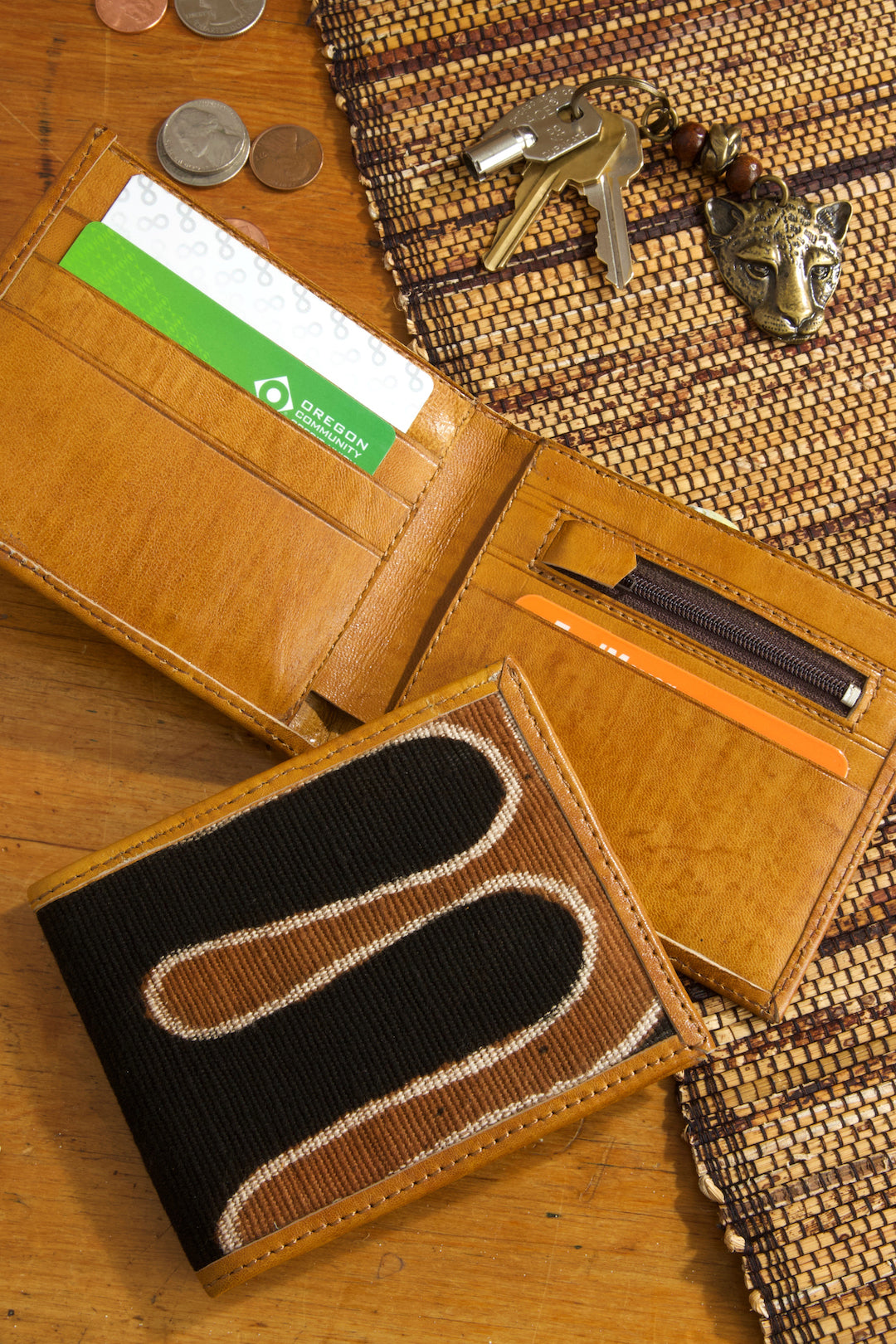 Malian Mudcloth and Leather Small Wallet Default Title