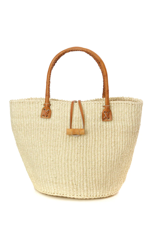 Classic Cream Kenyan Sisal and Leather Handbag