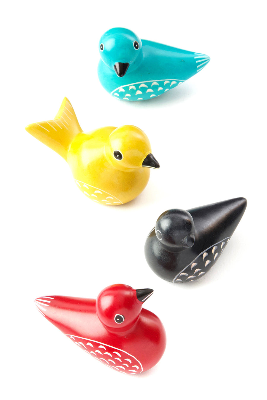Set of 4 Small Colorful Soapstone Birds
