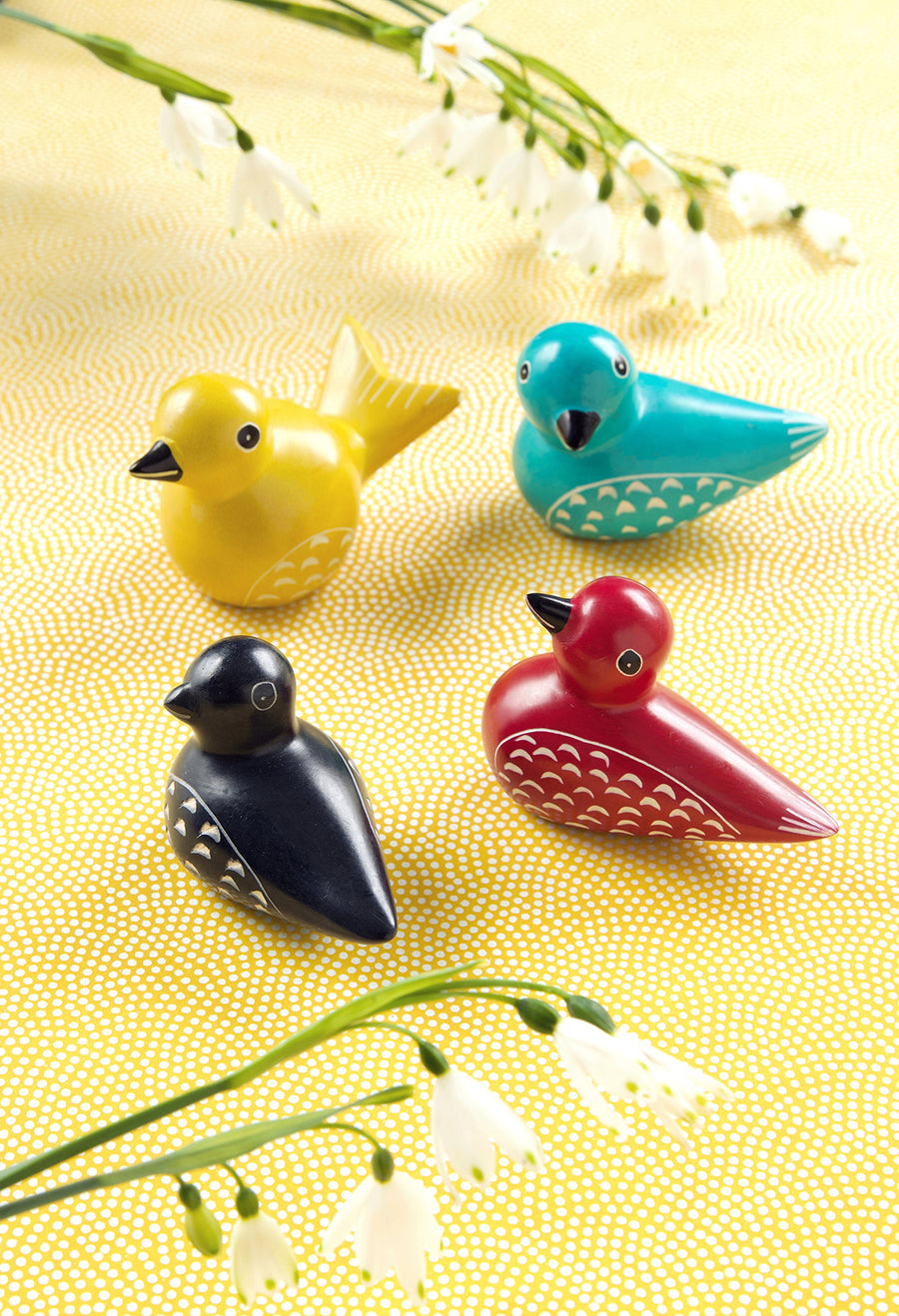 Set of 4 Small Colorful Soapstone Birds