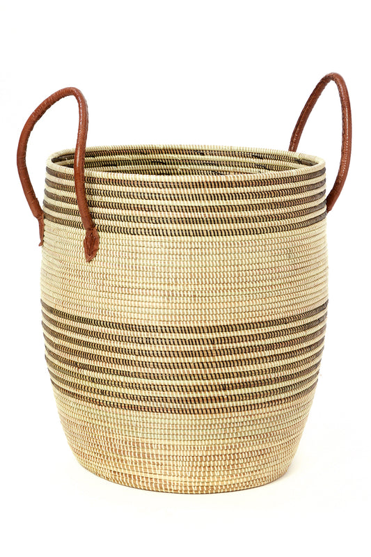 Set/3 Mixed Pattern Wolof Baskets with Leather Handles Default Title