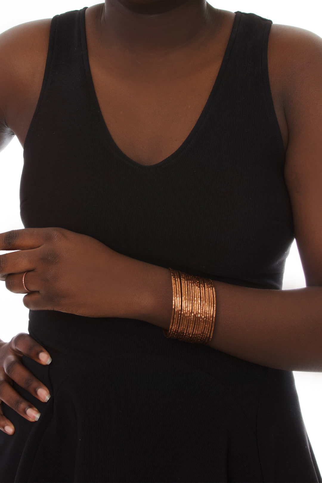 F.R.E.E. Woman Stacked Zambian Copper Cuffs F.R.E.E. Woman Wide Copper Cuff Bracelet